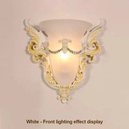 Ornate gold glass sconce light with crystals for living room