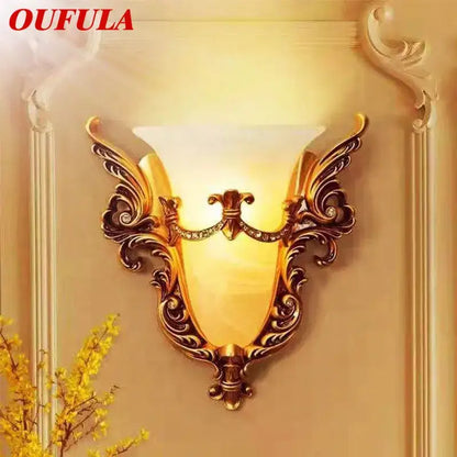 Ornate gold glass sconce light with crystals for living room