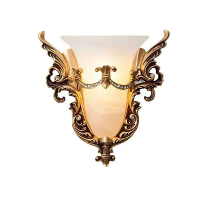 Ornate gold glass sconce light with crystals for living room