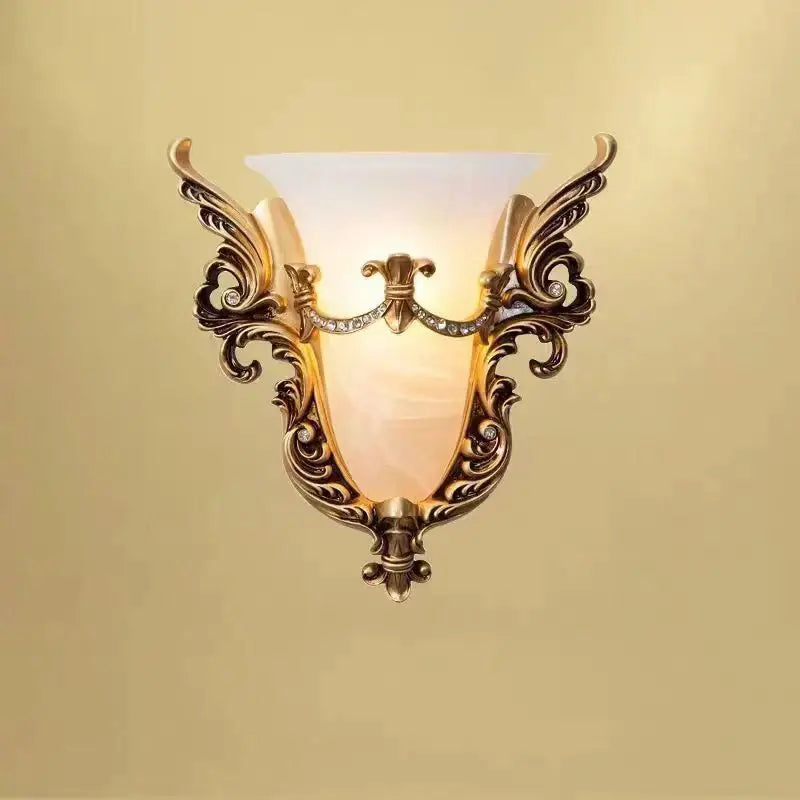 Ornate gold glass sconce light with crystals for living room