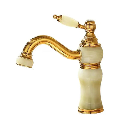 Ornate gold & green jade bathroom basin sink faucet
