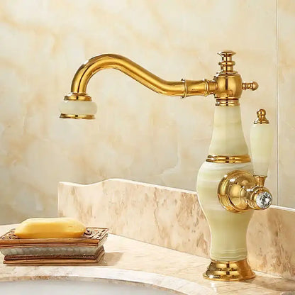 Ornate gold & green jade bathroom basin sink faucet