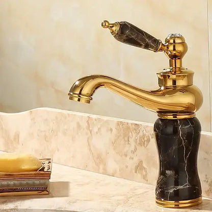Ornate gold & green jade bathroom basin sink faucet