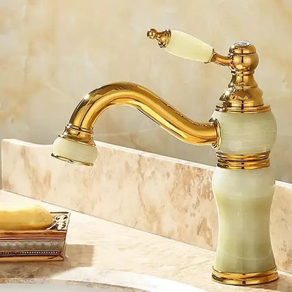 Ornate gold & green jade bathroom basin sink faucet