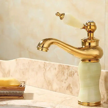 Ornate gold & green jade bathroom basin sink faucet