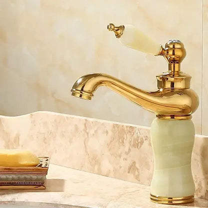Ornate gold & green jade bathroom basin sink faucet