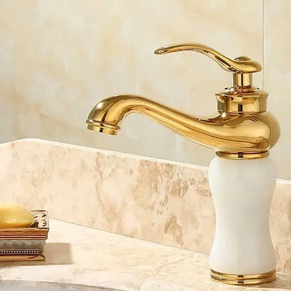 Ornate gold & green jade bathroom basin sink faucet