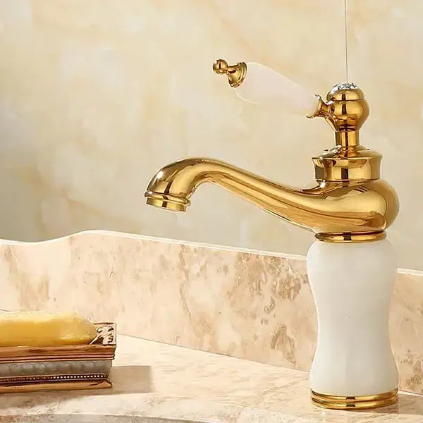 Ornate gold & green jade bathroom basin sink faucet