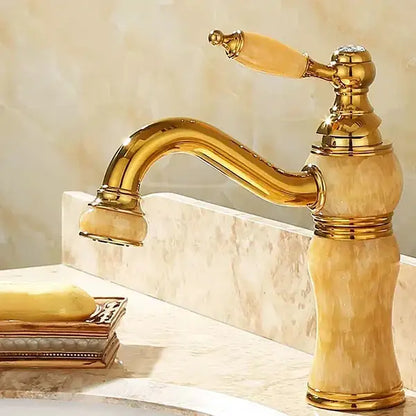 Ornate gold & green jade bathroom basin sink faucet