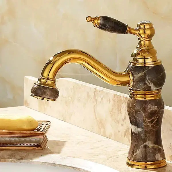 Ornate gold & green jade bathroom basin sink faucet