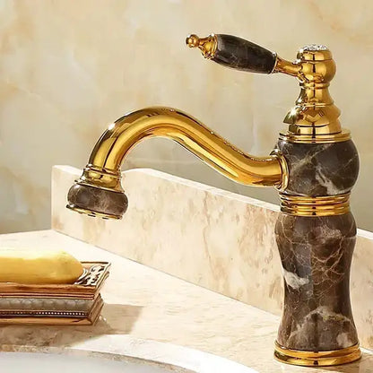 Ornate gold & green jade bathroom basin sink faucet