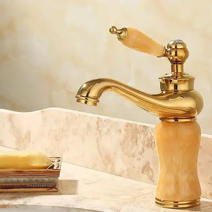 Ornate gold & green jade bathroom basin sink faucet
