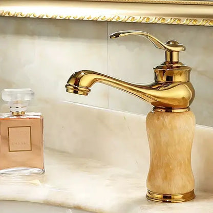 Ornate gold & green jade bathroom basin sink faucet