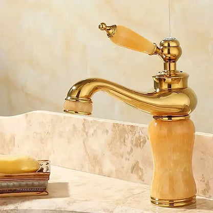 Ornate gold & green jade bathroom basin sink faucet