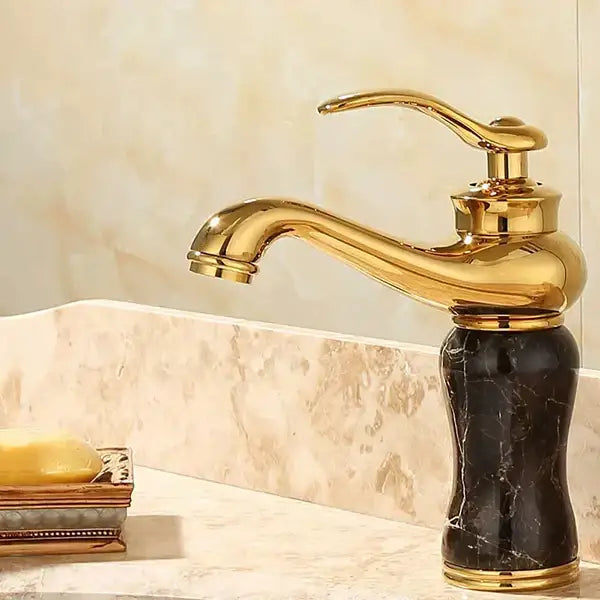 Ornate gold & green jade bathroom basin sink faucet