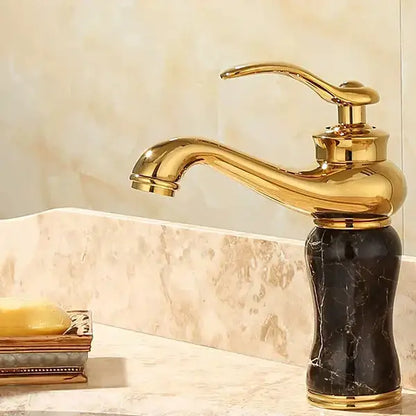 Ornate gold & green jade bathroom basin sink faucet