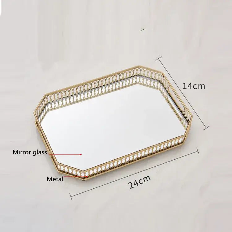 Ornate gold mirror glass storage tray bedroom jewelry decor