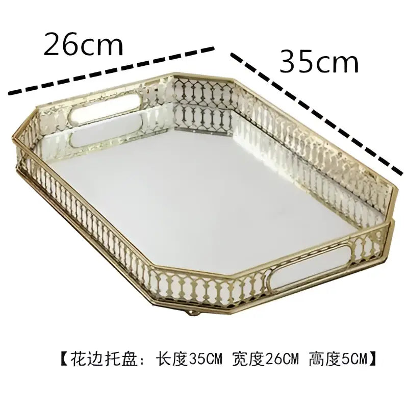 Ornate gold mirror glass storage tray bedroom jewelry decor