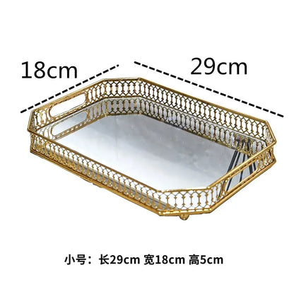 Ornate gold mirror glass storage tray bedroom jewelry decor