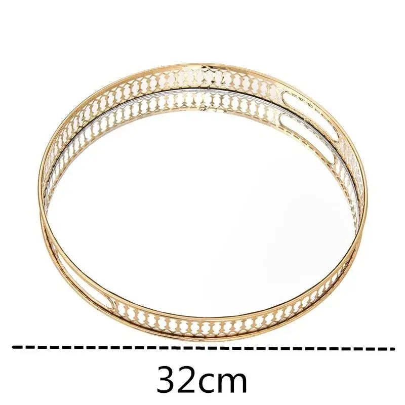 Ornate gold mirror glass storage tray bedroom jewelry decor