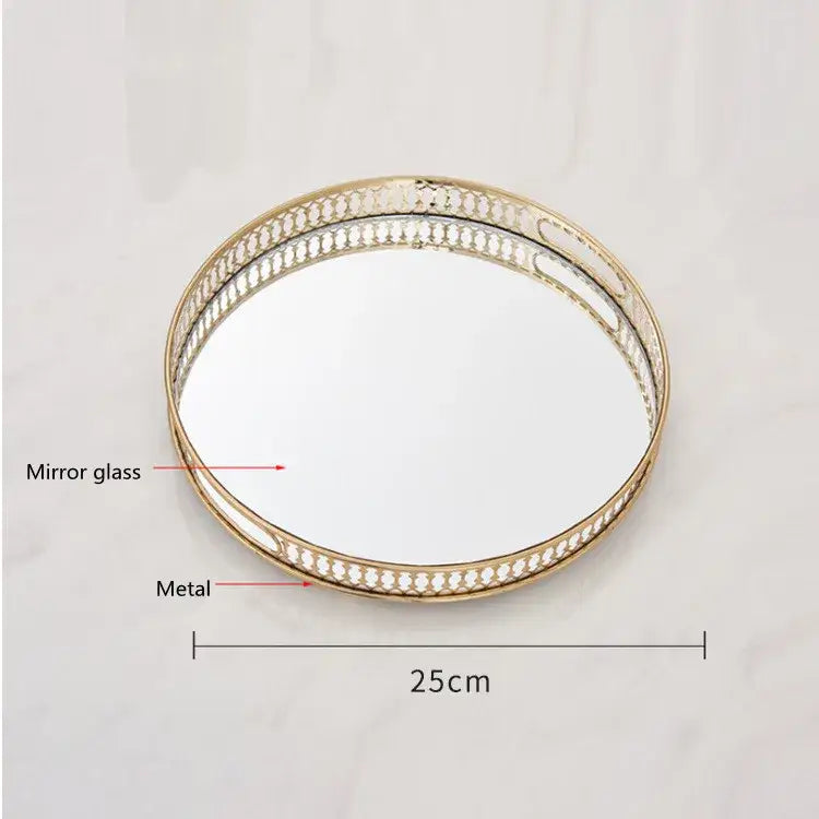 Ornate gold mirror glass storage tray bedroom jewelry decor