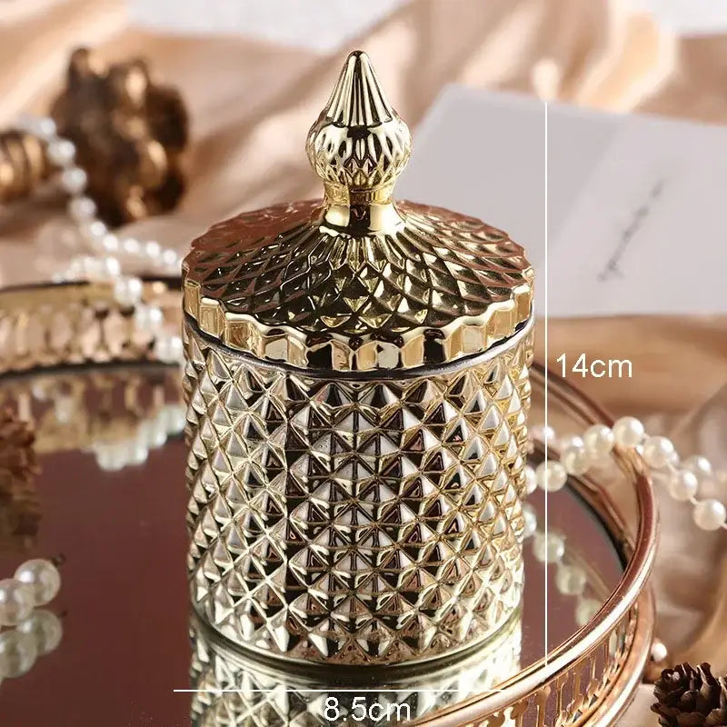 Ornate gold & rose gold faceted glass storage jar bedroom decor