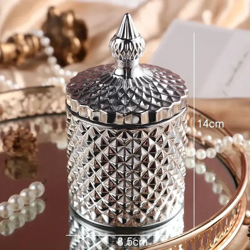 Ornate gold & rose gold faceted glass storage jar bedroom decor