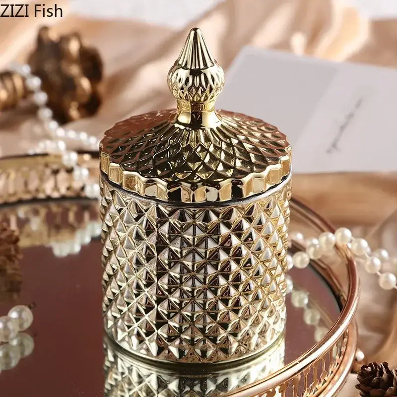 Ornate gold & rose gold faceted glass storage jar bedroom decor