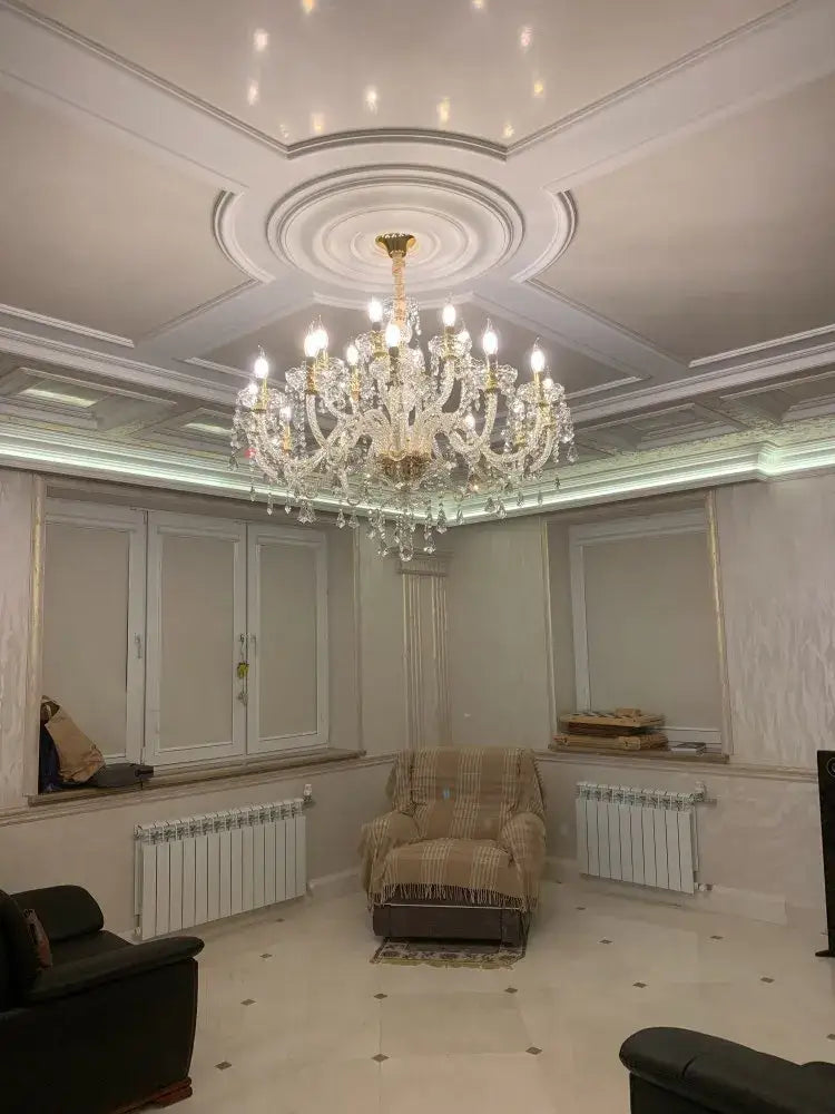 Ornate gold & silver crystal led chandelier living room light