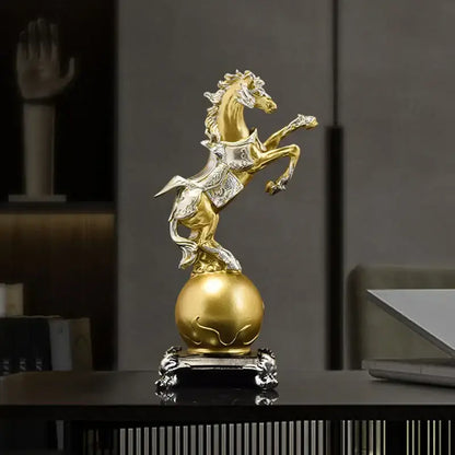 Ornate gold & silver decorbites golden horse sculpture living room
