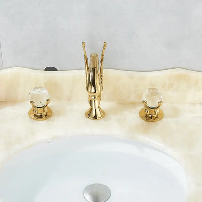 Ornate gold swan basin faucet with crystal handles for bathroom