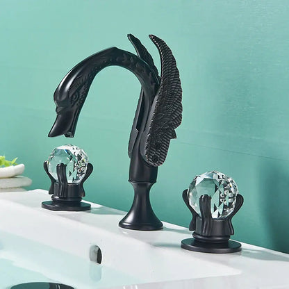 Ornate gold swan basin faucet with crystal handles for bathroom