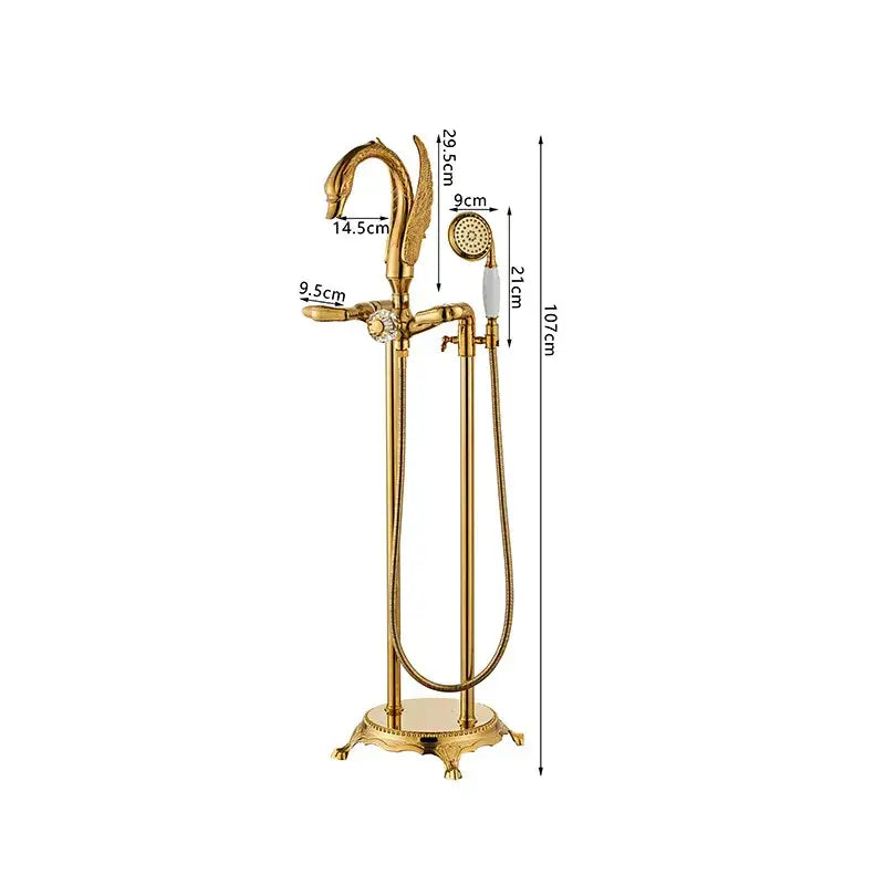 Ornate gold swan bathtub mixer with handshower for bathroom