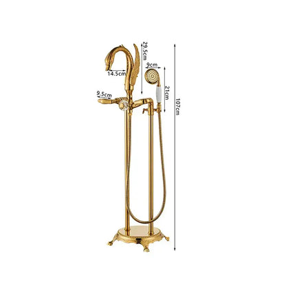 Ornate gold swan bathtub mixer with handshower for bathroom