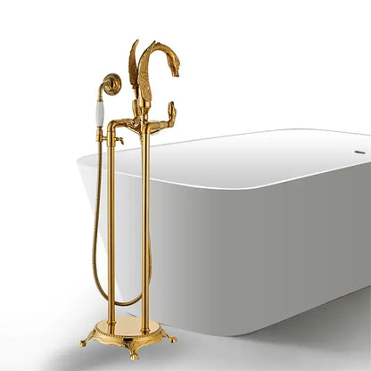 Ornate gold swan bathtub mixer with handshower for bathroom