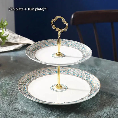 Ornate gold three tiered floral fruit plates set dining room stand