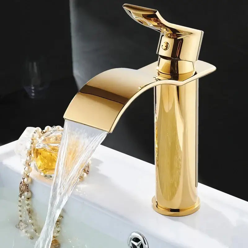 Ornate gold waterfall bathroom faucet floral basin mixer tap