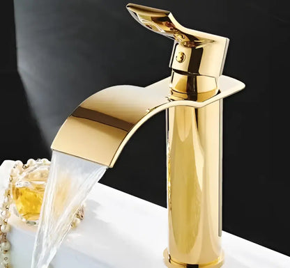 Ornate gold waterfall bathroom faucet floral basin mixer tap