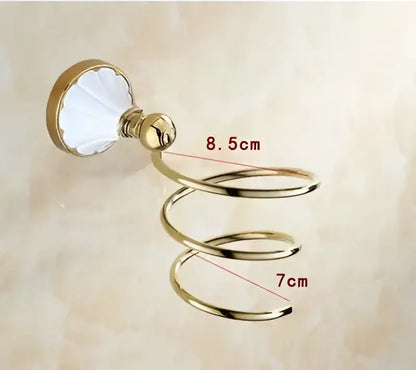 Ornate gold & white ceramic bathroom accessories set