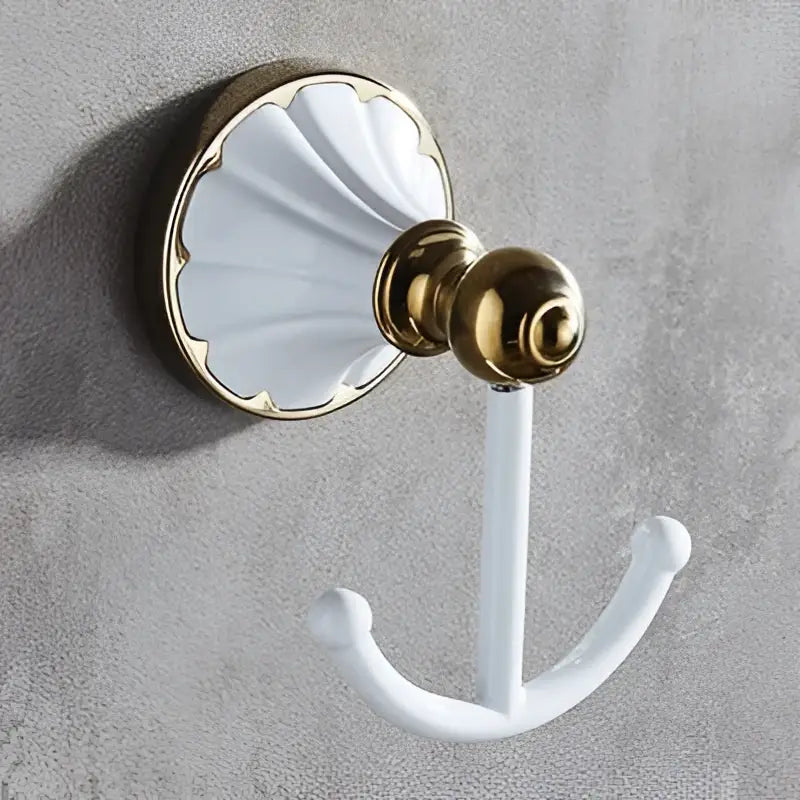 Ornate gold & white ceramic bathroom accessories set