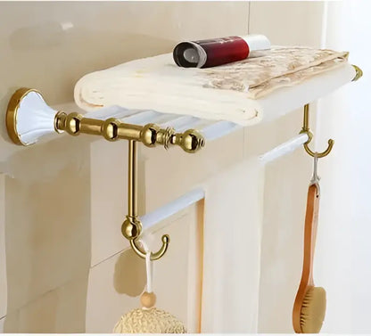 Ornate gold & white ceramic bathroom accessories set