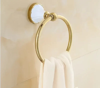 Ornate gold & white ceramic bathroom accessories set