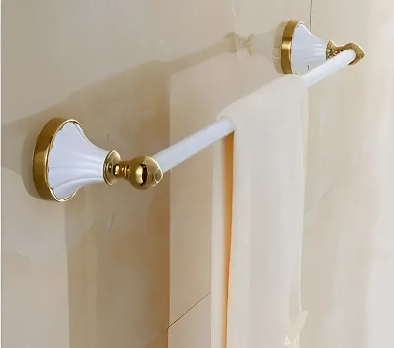 Ornate gold & white ceramic bathroom accessories set