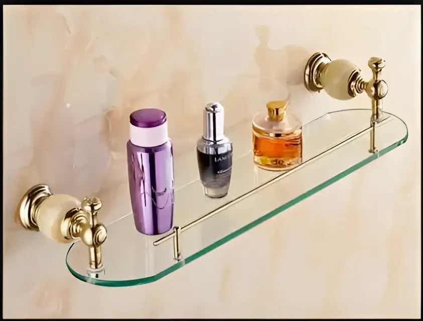 Ornate gold & white ceramic brass jade bathroom hardware set