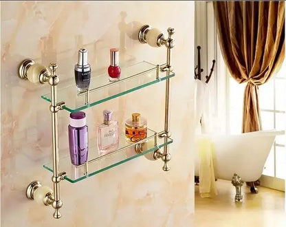 Ornate gold & white ceramic brass jade bathroom hardware set