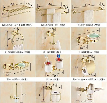 Ornate gold & white ceramic brass jade bathroom hardware set