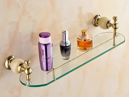Ornate gold & white ceramic brass jade bathroom hardware set
