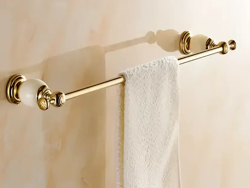 Ornate gold & white ceramic brass jade bathroom hardware set
