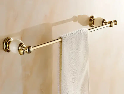 Ornate gold & white ceramic brass jade bathroom hardware set