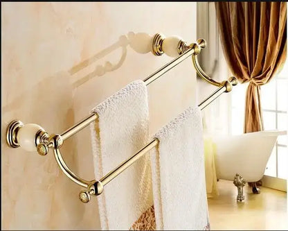 Ornate gold & white ceramic brass jade bathroom hardware set